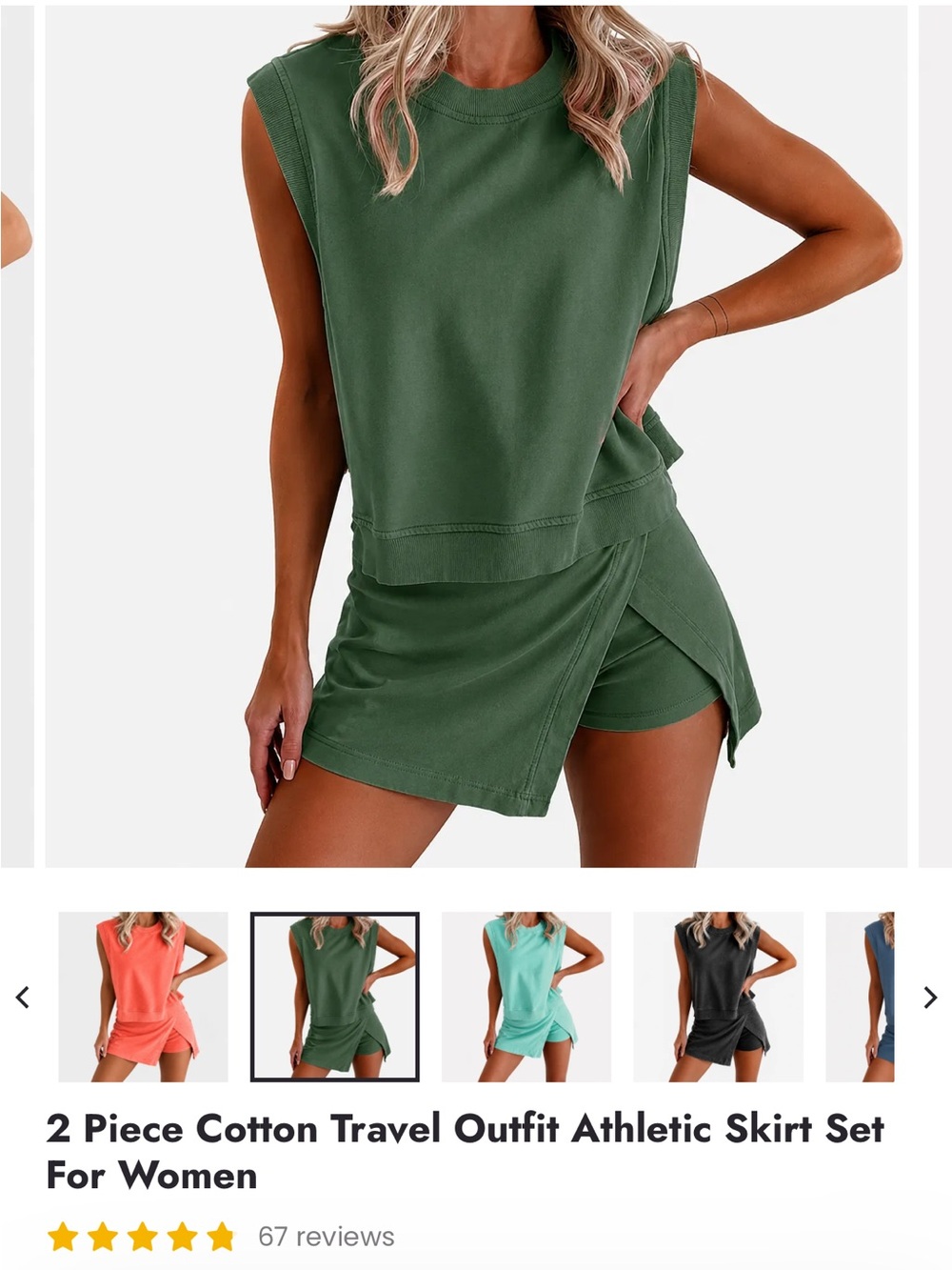 Sleeveless Cotton Two-Piece Skirt Set in  Green (see last photo)